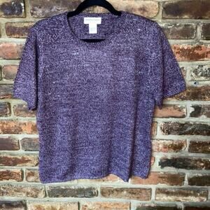 Draper's & Damons Petite Burgundy Knit Short Sleeve Sweater Women's Size Large P